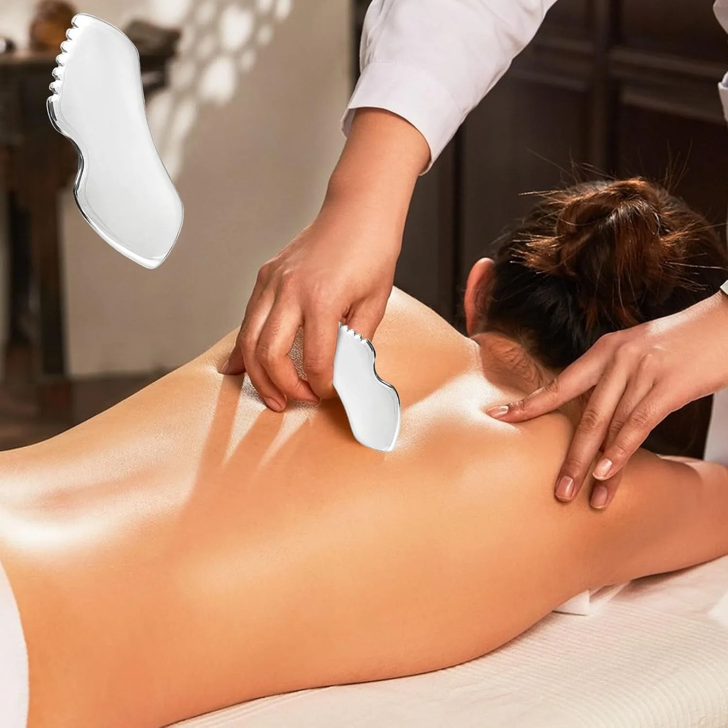 Gua Sha de acero inoxidable para masaje facial y corporal, foto 5
